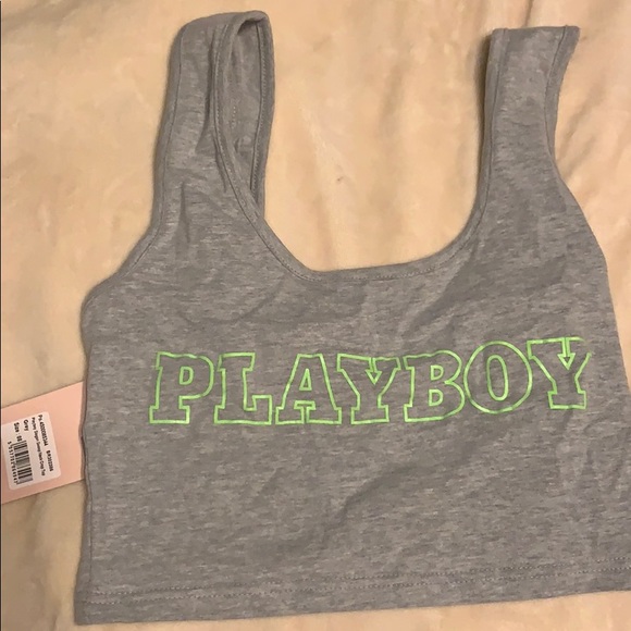 Missguided Tops - Playboy x missguided slogan scoop neck crop top